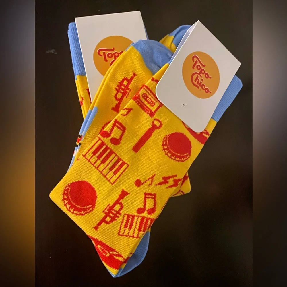New Strideline Topo Chico Novelty Dress Socks 3 Pair Set | Bright Retro Graphic